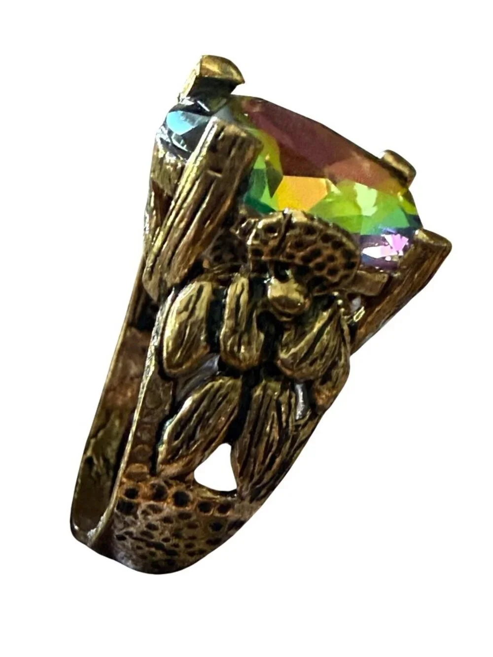 Adjustable Vintage Style Mystic Topaz Ring Intricate Copper Setting